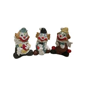 Trio of Vintage Artmark Porcelain Happy Clowns, Ceramic Jesters Set of 3 Kitschy